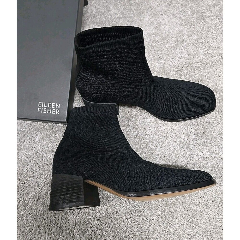 Eileen Fisher Paron Crepe Stretch Knit Bootie Black Women's Size 6.5 Retail $225